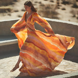 Deep V-Neck One-Piece Swimsuit with Long Skirt