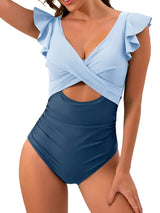 Hollow Out Cross One-Piece Swimsuit