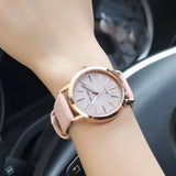 Women's Frosted Dial Leather Strap Watch