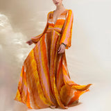 Deep V-Neck One-Piece Swimsuit with Long Skirt