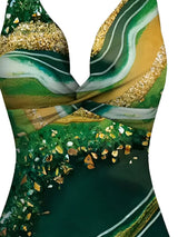 Tropical Print Two-Piece Swimsuit & Sarong Set