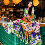 Deep V-Neck One-Piece Swimsuit with Long Skirt