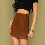 Women's high-waist faux suede mini skirt