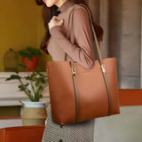 Textured Leather Tote Bag with Dual Closures