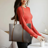 Textured Leather Tote Bag with Dual Closures