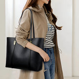 Textured Leather Tote Bag with Dual Closures