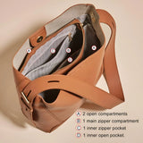 Button-Closure Bucket Shoulder Bag