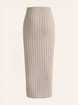 Women's high-waist ribbed knit pencil skirt