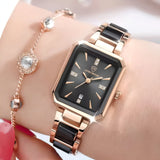 Women's Diamond-Encrusted Square Quartz Watch