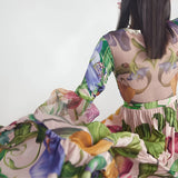 Deep V-Neck One-Piece Swimsuit with Long Skirt