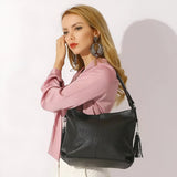 Stylish Leather Crossbody Bag with Tassel Details