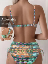 Colorful Printed Bikini Set with Adjustable Drawstring