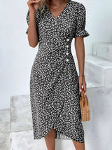 Floral Pleated V-Neck Midi Dress