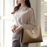 Textured Leather Tote Bag with Front Clasp