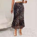 High-waist leopard mesh skirt