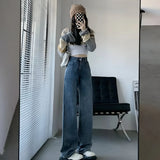 High-waisted loose straight-leg jeans