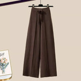 Women's high-waisted knit wide-leg pants