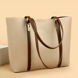 Textured Leather Tote Bag with Dual Closures