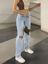 Ripped straight-leg jeans with a relaxed fit