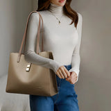 Textured Leather Tote Bag with Front Clasp