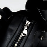 Split Leather Tote Bag with Zipper Closure