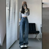 High-waisted loose straight-leg jeans