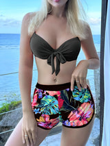 Women's 3-Piece Tropical Bikini Set with Floral Cover-Up