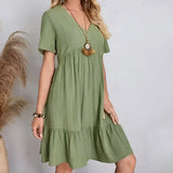 Women's V-Neck Ruffle Peplum Dress