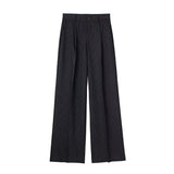 Striped & Solid Color High-Waisted Wide-Leg Pants