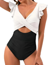 Hollow Out Cross One-Piece Swimsuit