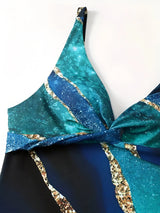 Tropical Print Two-Piece Swimsuit & Sarong Set