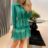 Lace Hollow-Out Long Sleeve Dress