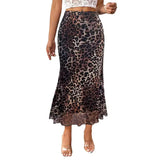 High-waist leopard mesh skirt