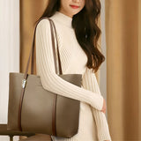 Textured Leather Tote Bag with Dual Closures