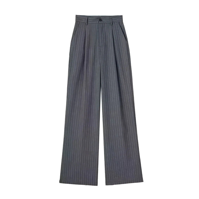 Striped & Solid Color High-Waisted Wide-Leg Pants
