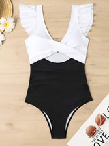 Hollow Out Cross One-Piece Swimsuit