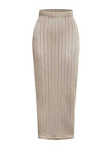 Women's high-waist ribbed knit pencil skirt