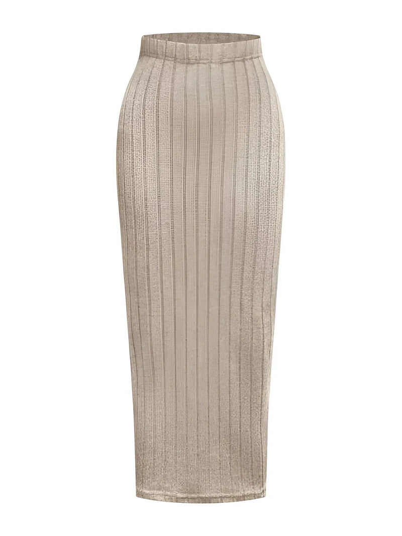 Women's high-waist ribbed knit pencil skirt