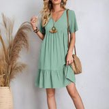 Women's V-Neck Ruffle Peplum Dress