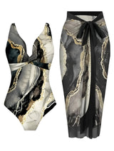 Tropical Print Two-Piece Swimsuit & Sarong Set