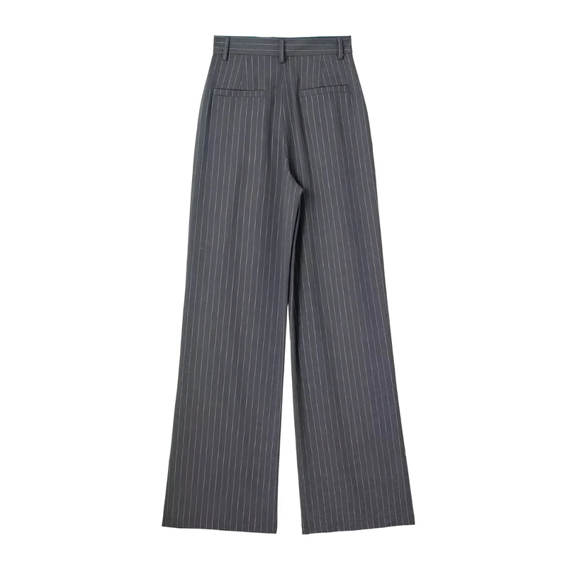 Striped & Solid Color High-Waisted Wide-Leg Pants