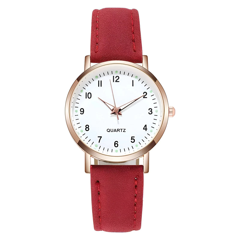 Glow-in-the-Dark Dial Watch with Leather Strap for Women