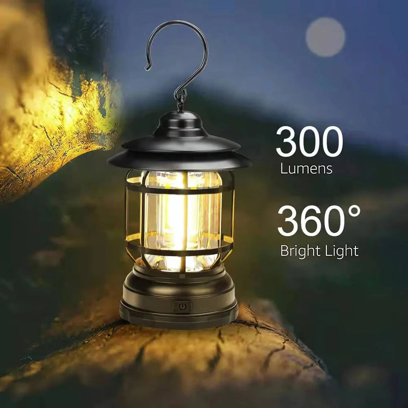 Vintage Camping Lantern with USB and Magnetic Base