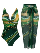 Tropical Print Two-Piece Swimsuit & Sarong Set