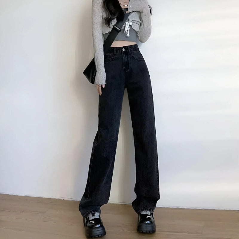 High-waisted loose straight-leg jeans