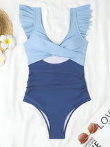 Hollow Out Cross One-Piece Swimsuit