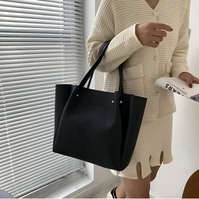 Split Leather Tote Bag with Zipper Closure