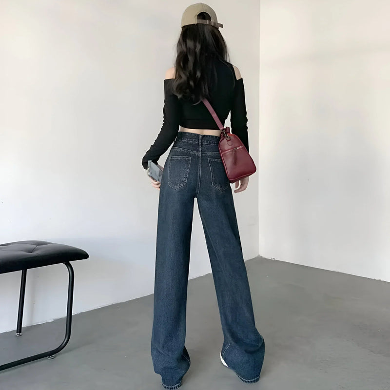 High-waisted loose straight-leg jeans