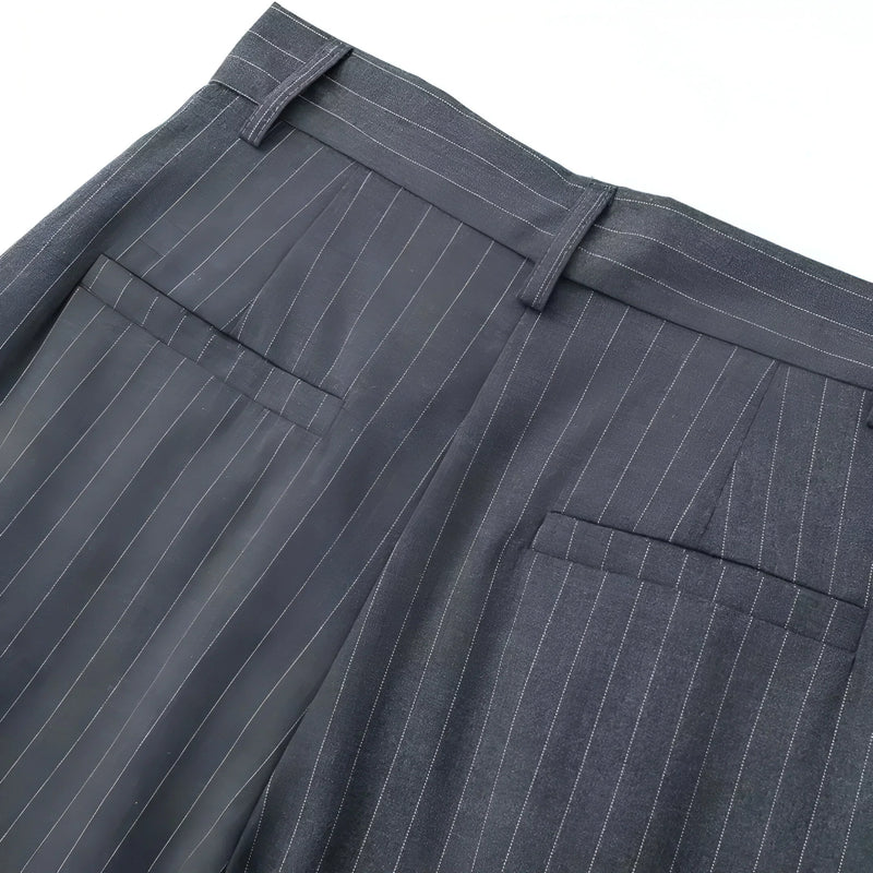 Striped & Solid Color High-Waisted Wide-Leg Pants