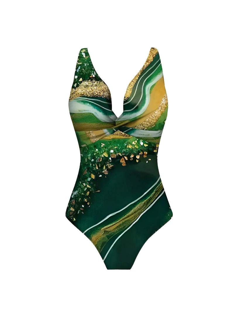 Tropical Print Two-Piece Swimsuit & Sarong Set